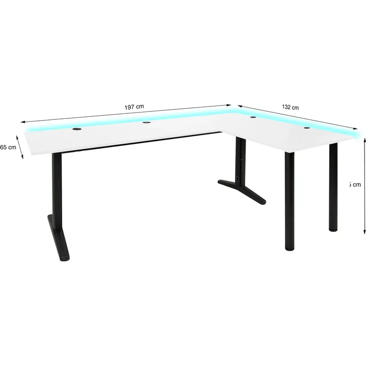 SyberDesk Gaming Eckschreibtisch V2 LED, 197 x 132 cm, RGB Gaming Tisch L-Form, USB-HUB, Kabelmanagement, L-förmiger Computertisch, (Rechts, Weiß) – Bild 3