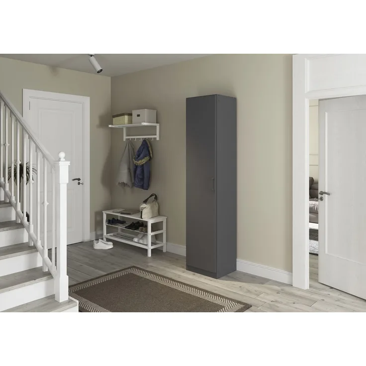 rauch Allrounder, Garderobenschrank, Mehrzweckschrank, 1-türig, mit 4 Einlegeböden, Farbe Grau metallic, BxHxT 47x210x41cm