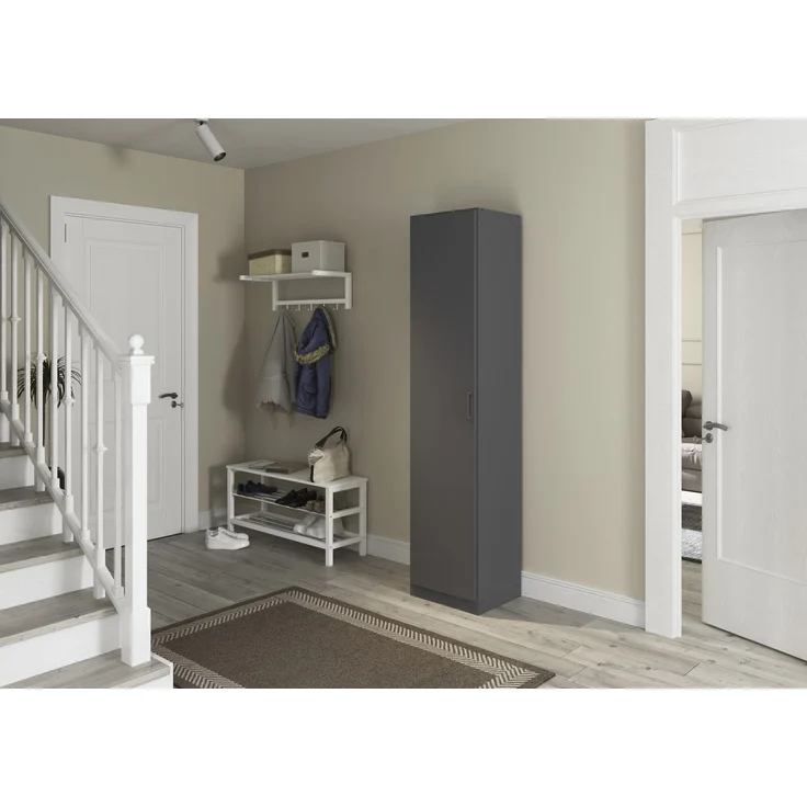 rauch Allrounder, Garderobenschrank, Mehrzweckschrank, 1-türig, mit 4 Einlegeböden, Farbe Grau metallic, BxHxT 47x210x41cm – Bild 1