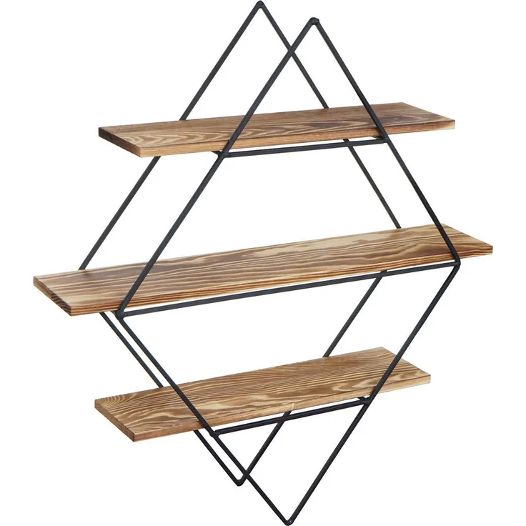 MCW Wandregal, Braun, Kiefernholz, 3 Ablagefächer, 55x60x12 cm, industriedesign