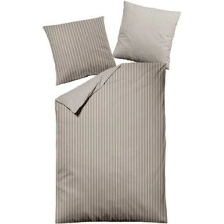 MONDO Bettwäsche DENALA, Taupe, Baumwolle, Streifen, Satin, 2 teilig, mit Reißverschluss, 135 x 200 cm – Bild 4