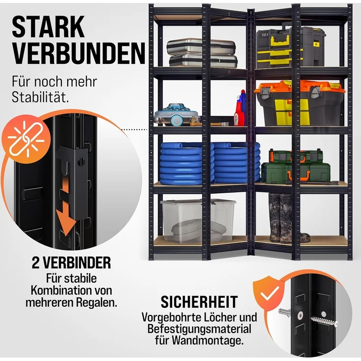Monzana® 3er Set Schwerlastregal Eckregal 2625 kg 15 MDF-Platten Regal Lagerregal Kellerregal Steckregal Werkstattregal Regalsystem Schwarz – Bild 6