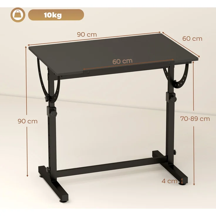 MELAYR, Zeichentisch, höhen- und neigungsverstellbar, mit rutschfester Ablageleiste, Schwarz, 90 x 60 x 90 cm – Bild 5