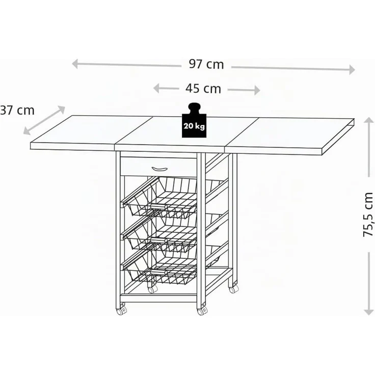 KESPER Küchenwagen 25816-13 mit 2 ausklappbaren Arbeitsplatten / Dekorfolie grau / Servierwagen – Bild 4