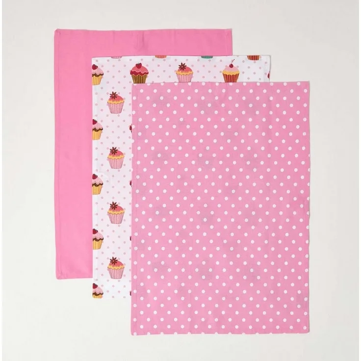 Homescapes Geschirrtuch Geschirrtuch Set 3 tlg Cupcakes