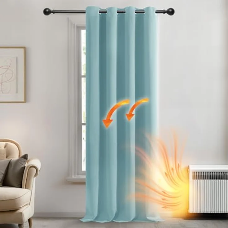 Deconovo Blickdichte Gardinen mit Ösen Verdunklung Thermovorhang Himmelblau | 1 Stück, H240 x B140 cm, Ösenschal, Kälteschutz und Hitzeschutz, Abdunkelnd, Sichtschutz für Schlafzimmer, Blackout Curtain – Bild 2