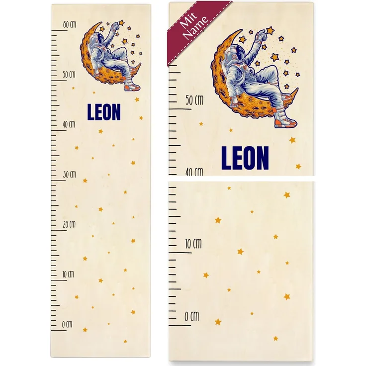 Messlatte Kind Holz - Weltall Weltraum - Astronaut Sterne mit Name Mond Raumfahrer Raumfahrt Astronom Sternenhimmel - 0-60 cm - Holz - planeten personalisierte kleinkinder geschenke rakete