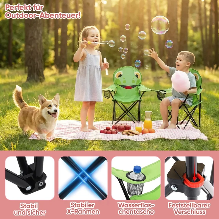 Sunula 2er Set Campingstuhl Kinder Klappstuhl Gartenstuhl Camping Kinder-Anglersessel Frosch – Bild 5