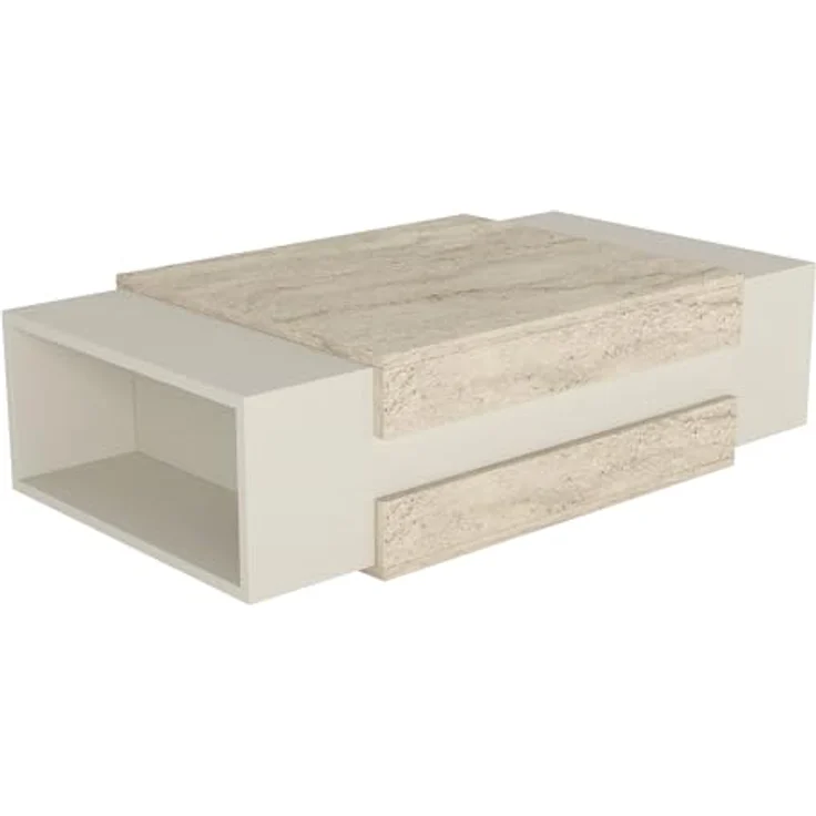 moebel17 Couchtisch Nora, Beige, Holzwerkstoff, Granitoptik, Rechteckig, 110x57x31 cm, mit 2 Regalfächern für zusätzlichen Stauraum – Bild 1
