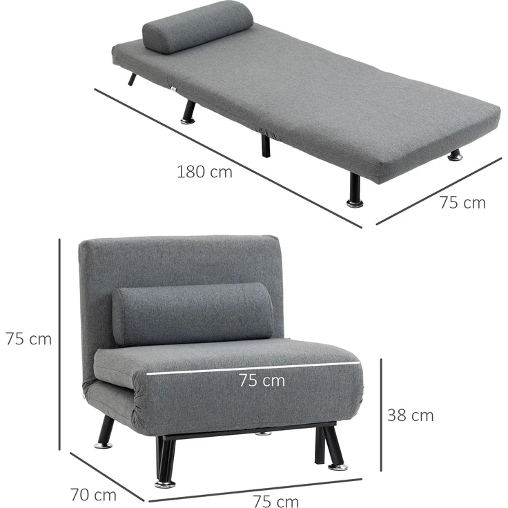 JARDJ Klappsessel mit Bettfunktion, klappbarer Relaxsessel in Leinenoptik, Verstellbare Rückenlehne, 75 x 70 x 75 cm, Dunkelgrau – Bild 5