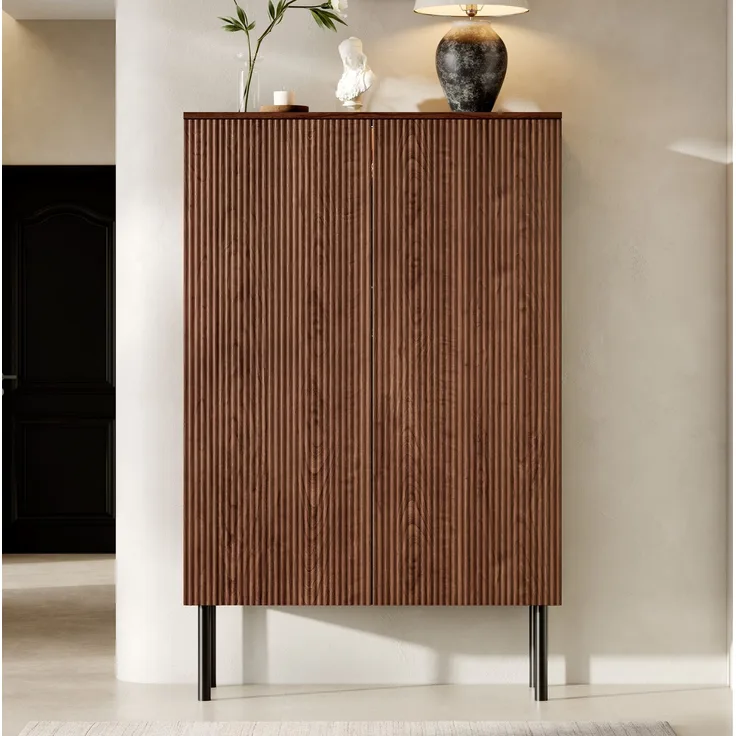 Vitrinenschrank 80x35x145 cm mit LED-Beleuchtung, Spiegelrückwand und Glasboden