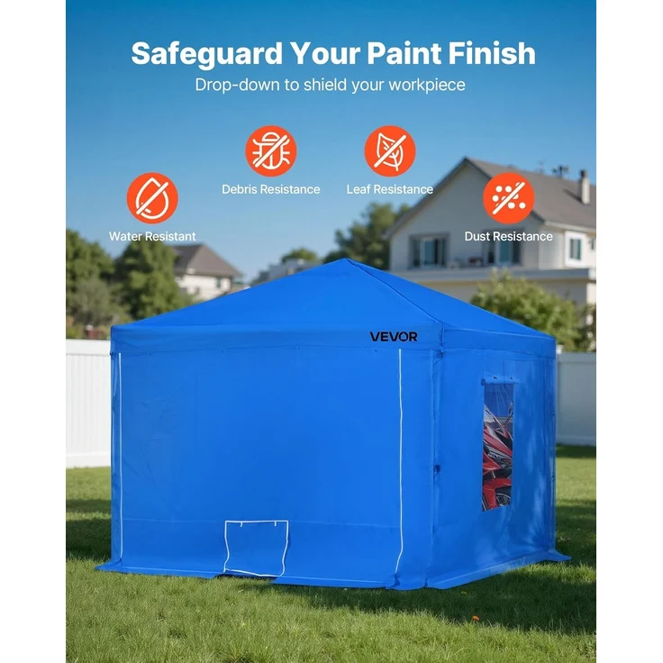 VEVOR tragbares Lackierkabinenzelt (293 x 293 x 181 cm) Sprühfarbenzelt für Sprühmalerei, wasserfeste & Faltbare Farbkabine mit 2 Netz-Seitenfenstern für Autoteile Möbel Motorräder Sprühschutz blau – Bild 5