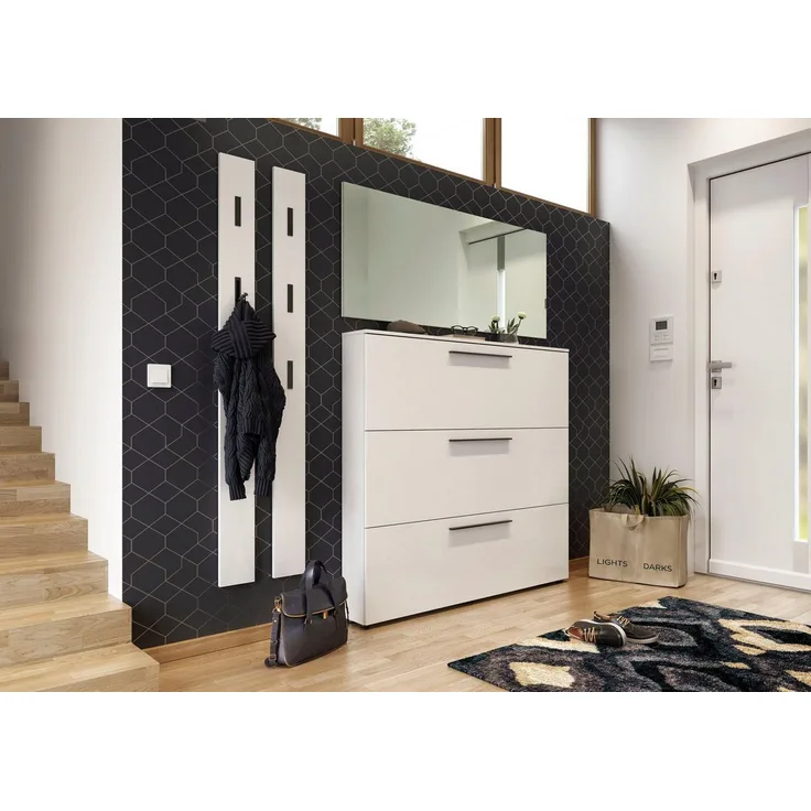 Germania Garderobenpaneel 3728-84, in Weiß, mit drei ausklappbaren Kleiderhaken aus Metall, 15 x 170 x 3 cm (BxHxT)