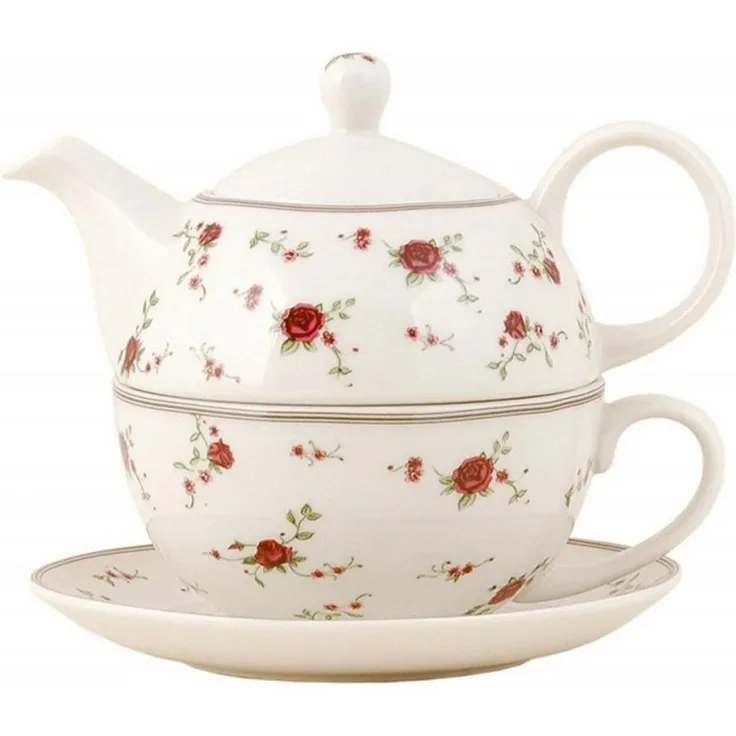 Clayre & Eef Teekanne Clayre & Eef La Petite Rose Teekanne mit Tasse Rosenmuster (0,4 l), 0,4 l
