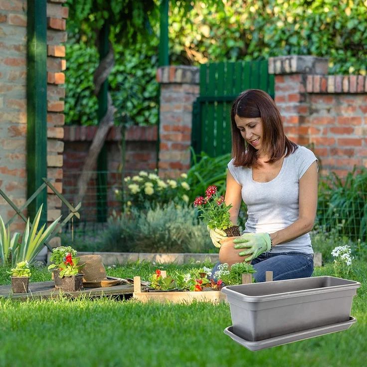 2friends Blumenkasten 3er-Pack Balkon Blumenkasten Set 40cm mit Untersetzer, Blumenkasten in Anthrazit – Bild 6