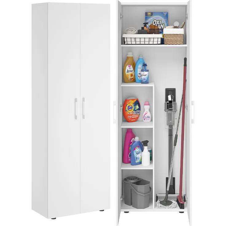 Bellamio 'Apol' Mehrzweckschrank, weiß, 176x33x60 cm, Besenschrank mit Staubsaugerfach und 4 weiteren Fächern