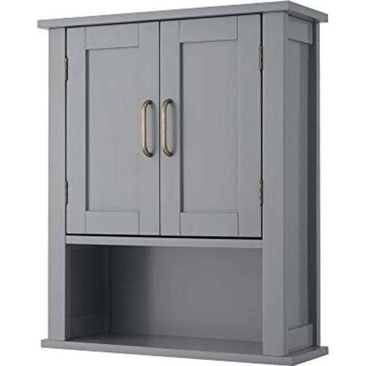 Teamson Home Mercer Holz Badezimmermöbel Wand Medizinschrank Mit Offenem Regal Grau EHF-F0019