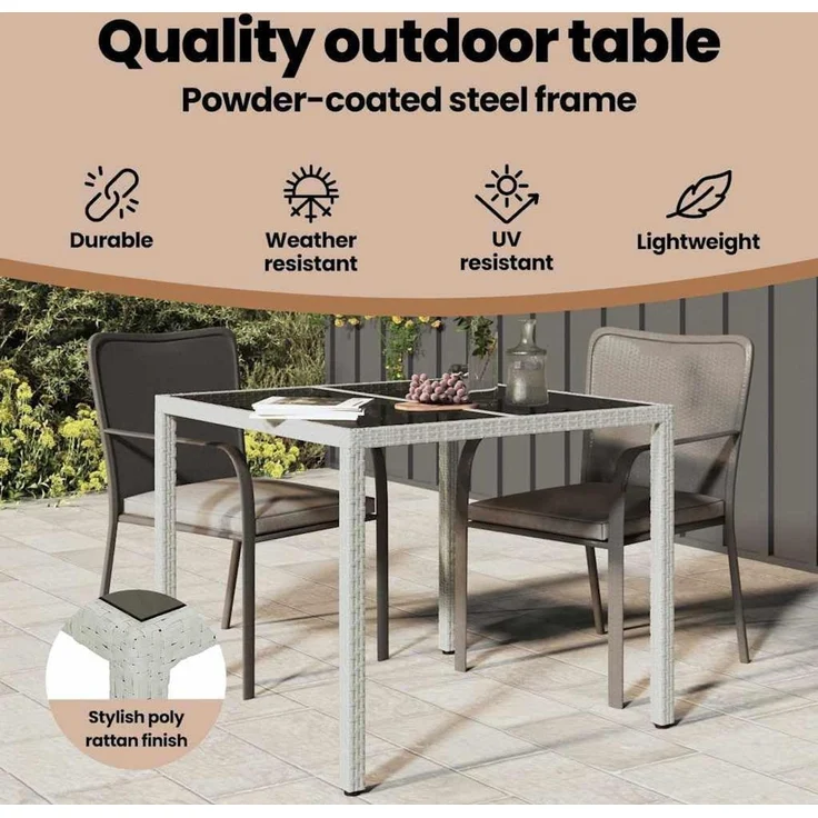 vidaXL Gartentisch Weiß 90 x 90 x 75 cm Poly-Rattan 362535 – Bild 4