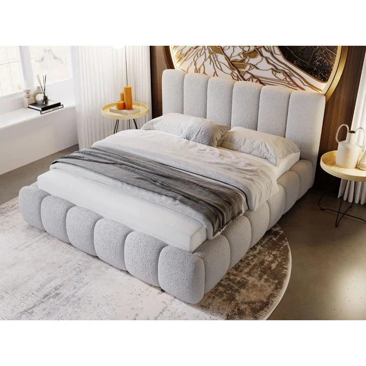 GRAINGOLD Cloud Bett 140x200, Polsterbett ohne Bettkasten, Bouclé-Stoff, mit Lattenrost, Hellgrau – Bild 3