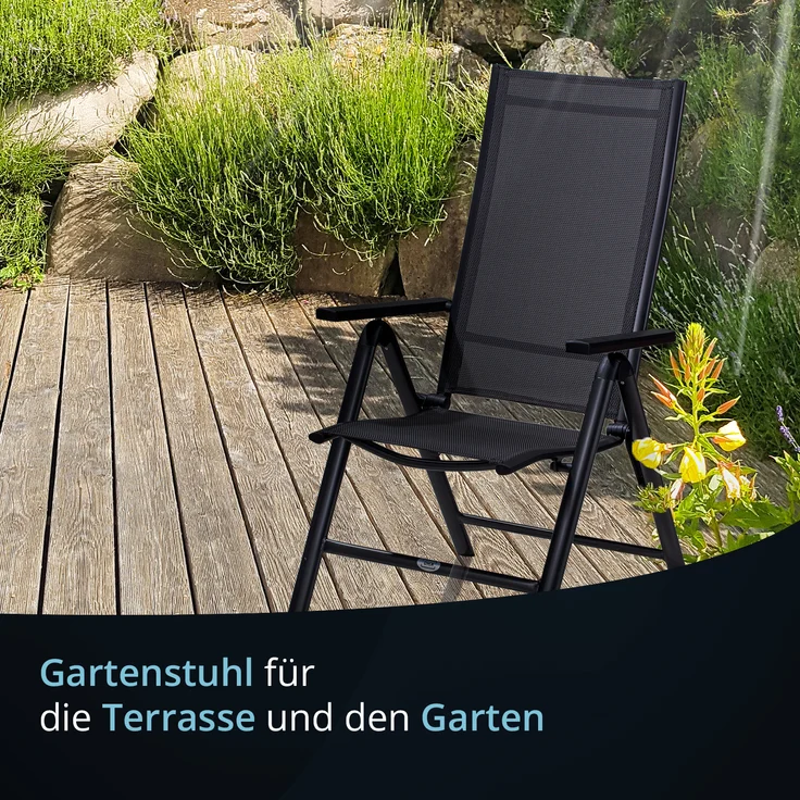 KHG Gartenstuhl, klappbar mit 8-fach verstellbarer Rückenlehne & Armlehne, Aluminium anthrazit/grau, bis 120 kg belastbar – Bild 2
