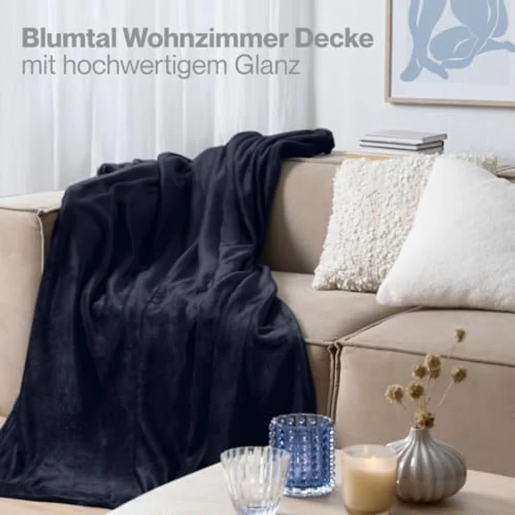 Blumtal Kuscheldecke flauschig - Oeko-TEX zertifizierte Fleecedecke 130x150 cm - Wohndecke 130x150 cm - Decke Couch als Wohn- & Kuscheldecke - Flauschdecke - Kuscheldecke Sofa- Decke Blau 130x150 – Bild 7
