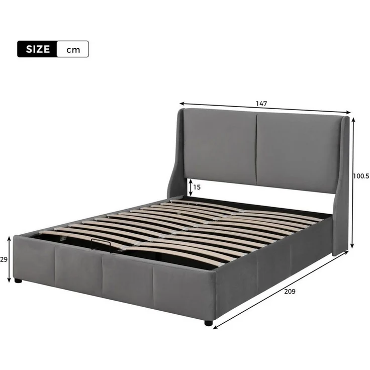 Odikalo Stauraumbett Polsterbett Doppelbett Funktionsbett Kopfteil Bett mit Bettkasten (140/160/180 Grau, Geeignet für Erwachsene und Jugendliche, aus hochwertigem Flanell) – Bild 2