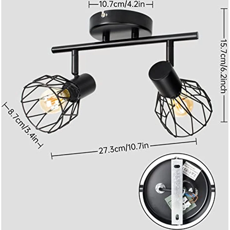 Dehobo Led Deckenstrahler Schwenkbar 350°, Deckenleuchte E14 2 Flammig Schwarz, Spotleuchte Wand, Deckenlampe Spots Led, LED Wandstrahler für Küche, Wohnzimmer, Schlafzimmer, Nein E14 Leuchtmittel – Bild 9