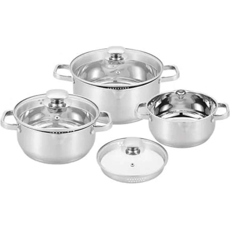 CS Koch-Systeme Topf-Set Leipzig, Edelstahl (Set, 6-tlg, je 1 Bratentopf mit Glasdeckel Ø 16/20/24 cm), rostfrei, Induktion