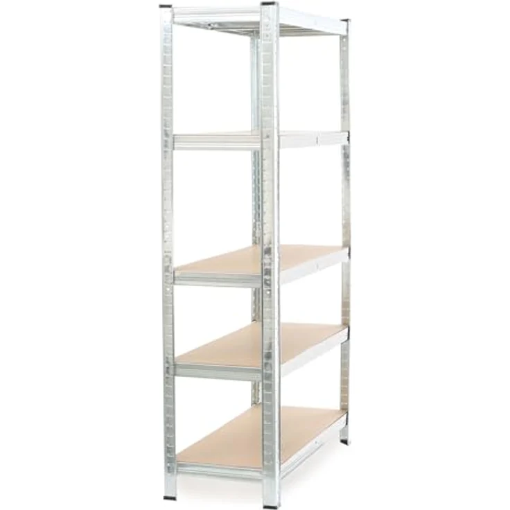 Wiltec Schwerlastregal 90 x 40 x 180 cm, Gesamtlast 875kg, Steckregal verzinkt aus Stahl, Lastenregal mit 5 Ablagen, Werkstattregal – Bild 5
