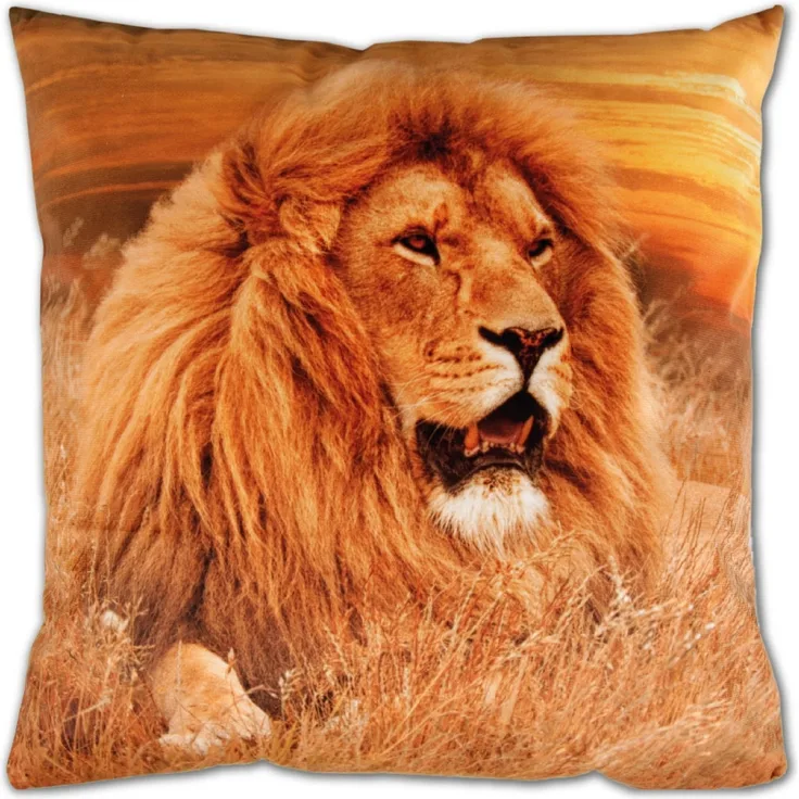 Bestlivings Dekokissen mit Fotodruck ca. 40x40cm, Beidseitig bedruckt, in vielen Motiven verfügbar ( Design: LÖWE / SONNENUNTERGANG )