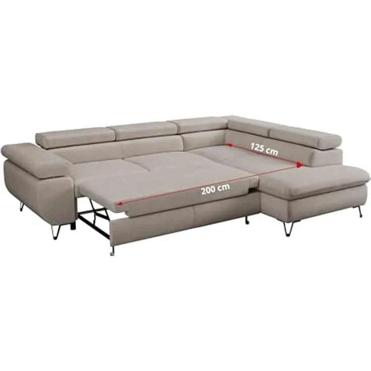 Mks Möbel 'Peter L-form' Ecksofa mit Bettfunktion, Bettkasten & einstellbaren Kopfstützen, Beige, Mikrofaser, links – Bild 7
