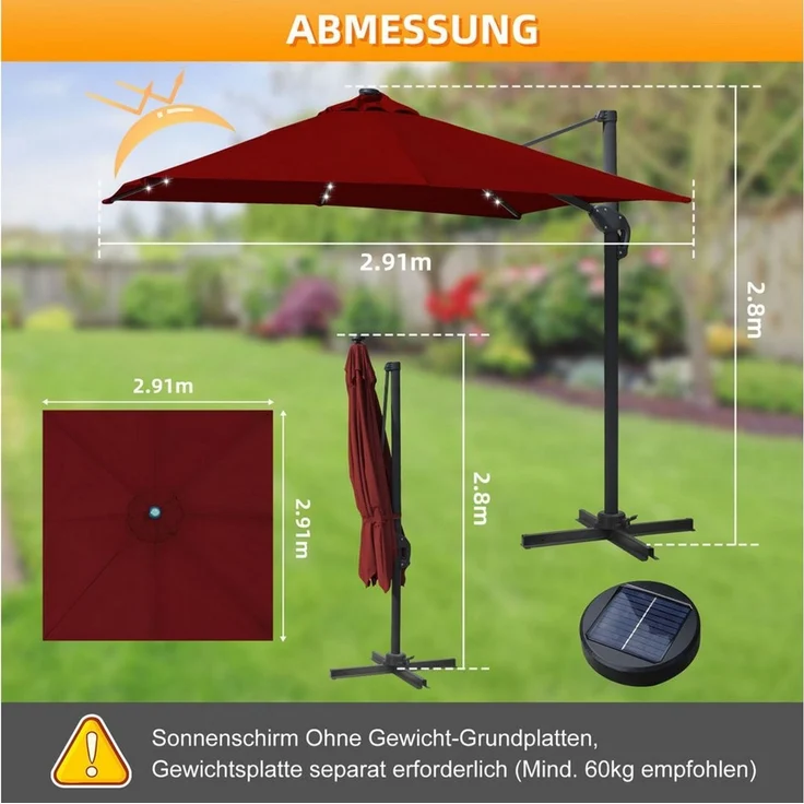 Clanmacy Ampelschirm Marktschirm Wasserdicht Beschichtung - 360°schwenkbar - Kurbelmechanik – Bild 2