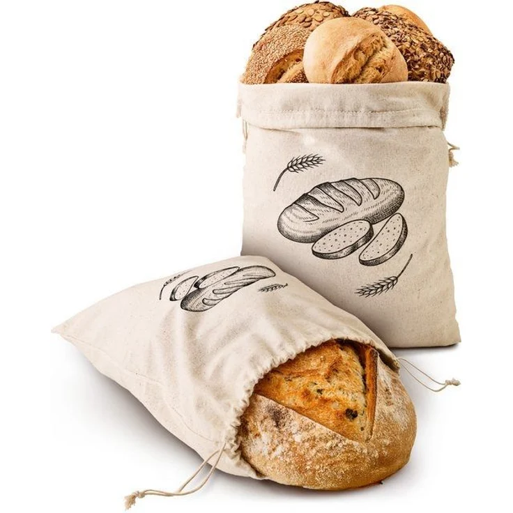 Praknu Brottasche 2x Leinen Brotbeutel 30x40cm – Großer Brotsack aus Dickem Stoff, Leinen, (2er Set, 2 x Brotbeutel Leinen 30x40cm), Extra Dicker Stoff & Wiederverwendbar – Brottaschen für Gebäck – Bild 4