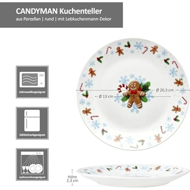 6x Candyman Kuchenteller Porzellan 6 Personen Dessert-Teller Weihnachten eisblau – Bild 5