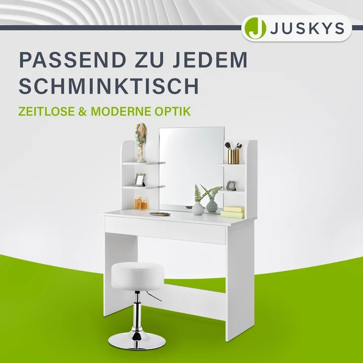 Juskys 'Tonia' Schminktisch Sitzhocker mit Kunstleder-Bezug, weiß – Bild 9