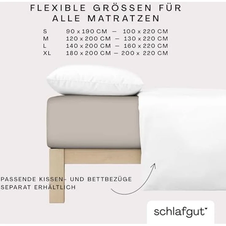 Schlafgut Spannbettlaken Premium, Gummizug: rundum, (1 Stück), Mako-Zwirn-Jersey, Sand Mid, L 140x200 cm - 160x220 cm – Bild 4