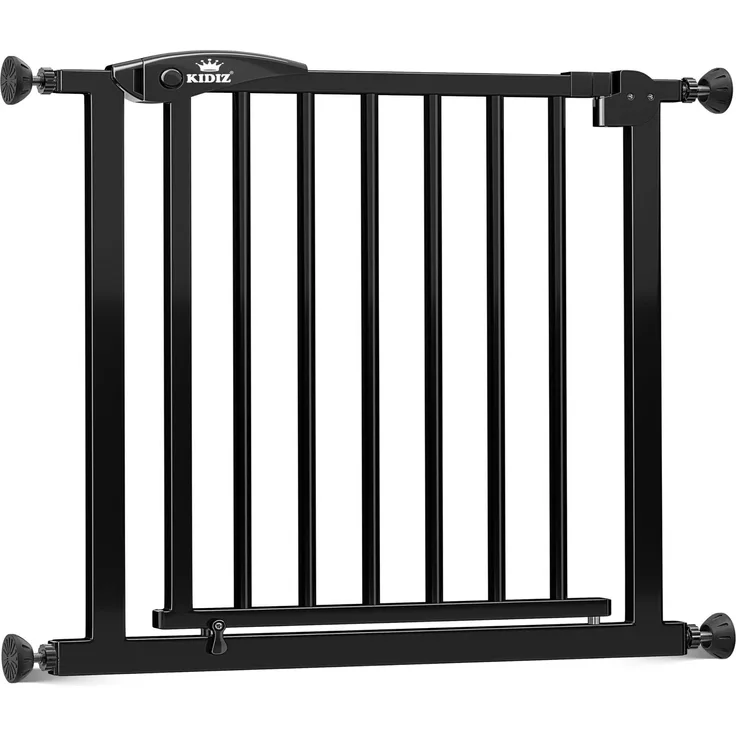KIDIZ Treppenschutzgitter ohne Bohren | Verstellbare Breite: 102-108 cm, 75 cm hoch, Türschutzgitter und Absperrgitter für Kinder und Hunde, Beidseitige Einhand Öffnung, 90° Open-Stop System, Schwarz