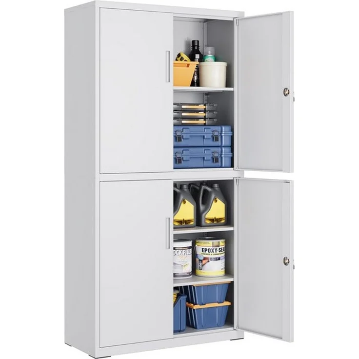 SONGMICS Aktenschrank mit 4 Türen, 5 Ebenen & 2 Schlössern, Stahl Mattgrau, 40x80x180 cm – Bild 4