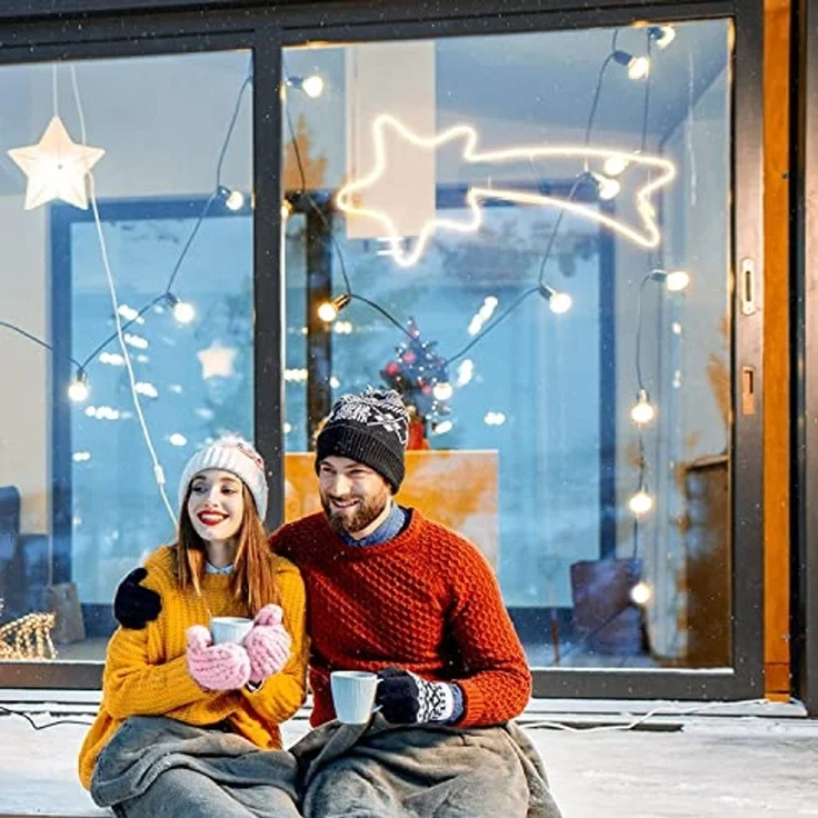 Salcar LED-Lichterkette 70cm 240er LED Neonlicht Stern Außen Sternschnuppe Weihnachtslicht, Fenster LED Lichterkette Garten Weihnachtsdeko Warmweiß – Bild 6