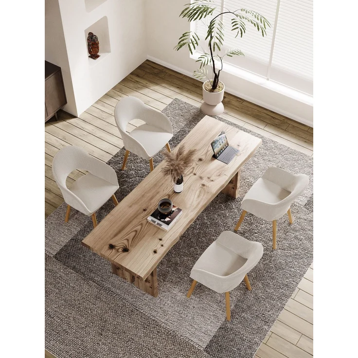 GOEURVANT 1316 Esszimmerstühle 6er-Set mit Armlehnen, Cord - Altweiß – Bild 2