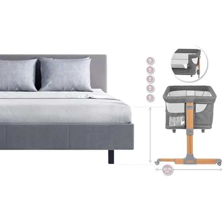 Momi SMARTBED 4-in-1 Kinderbeistellbetten bis 15 kg, Beistellbett für Babys mit Matratze, Höhenverstellbar – Bild 37