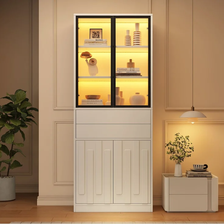 Vitrinenschrank 70 x 34 x 180 cm in Weiß mit Glastüren und App-gesteuerter LED-Beleuchtung – Bild 4