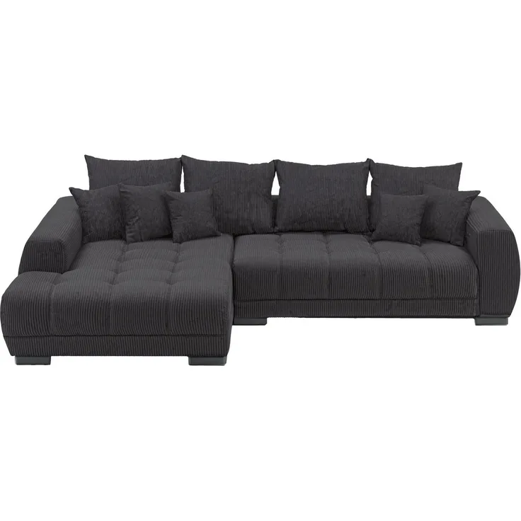 Massivart® Ecksofa ARTEMIS Cord grau / 300 cm / Cordsofa, Nosagunterfederung / 4 Rückenkissen / 5 Zierkissen