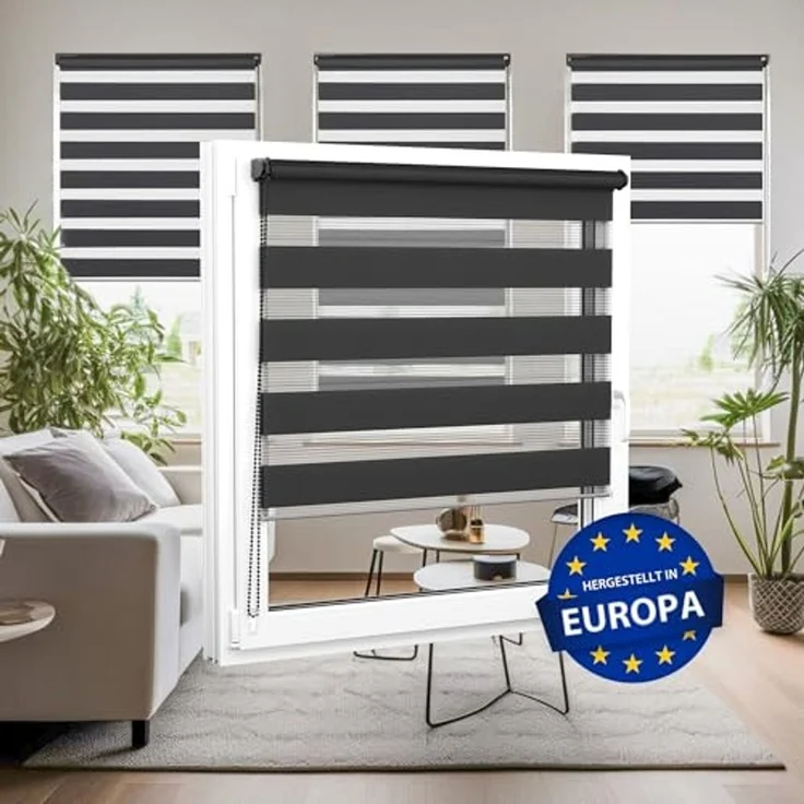 Doppelrollo Doppelrollo, 32,5 x 150 cm, schwarz, jalousiescout, blickdicht, mit Bohren/ohne Bohren, freihängend, Klemmen, Kleben und Schrauben OHNE Aufpreis, freihängend, Klemmträger, Montage mit oder ohne Bohren – Bild 6
