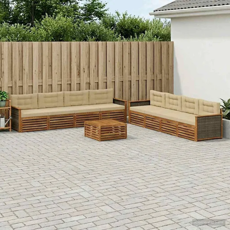 vidaXL Outdoor-Sofagarnitur 9 stk. 8-Sitzer Natur und Beige 3383171