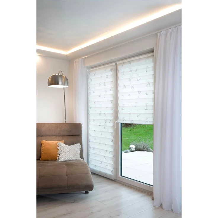 K-home® Klemmfix Doppelrollo Madrid ohne Bohren Motiv Anker B70 x H150 cm – Bild 1