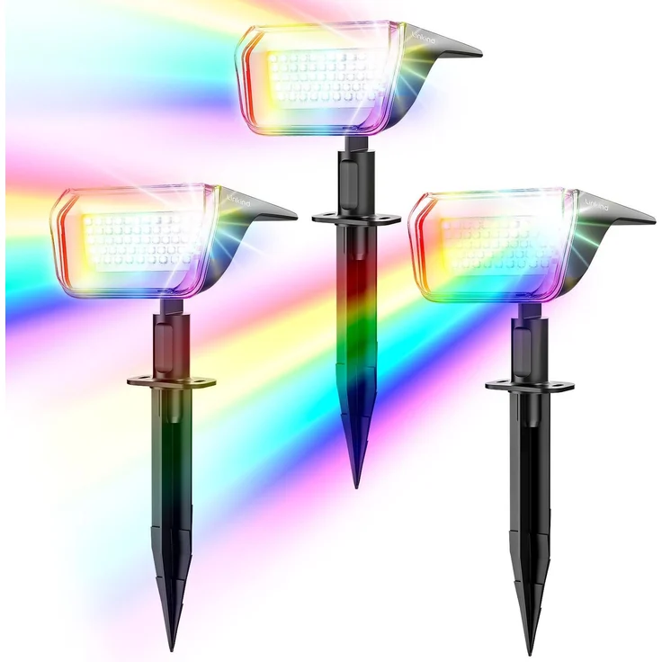 Linkind Halloween Bunte Solar Gartenleuchte für außen, RGB & Weiß 10 Modi Solar Außenlampen mit Ladeindikator & Ultra-lange Leuchtdauer, Winterfest Solarstrahler für Party, Weihnachten, 3 Stück