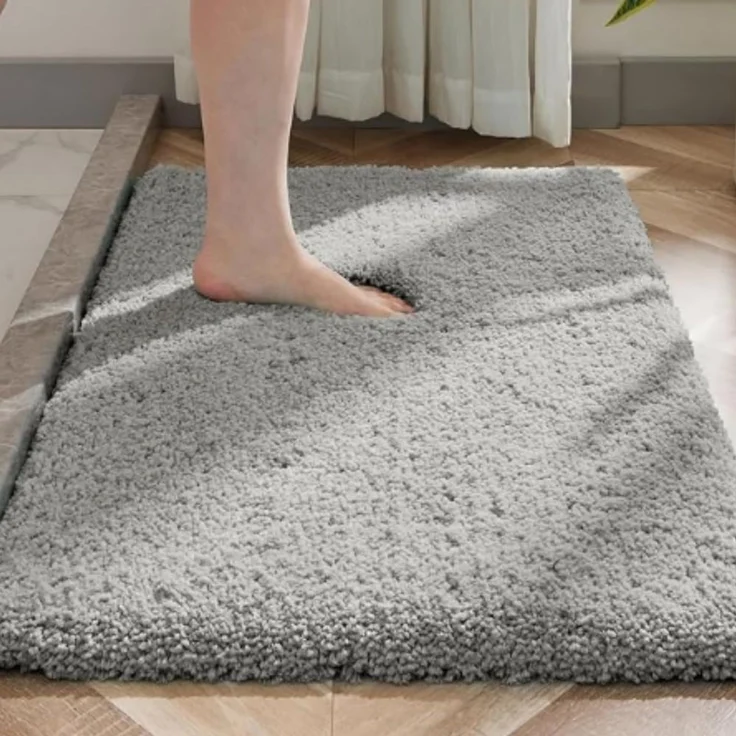 Sonive rutschfeste Badematte 60x90 cm, Mikrofaser Badezimmerteppich, Weich Flauschig & Wasserabsorbierend, Maschinenwaschbar für Bad, Dusche und WC, Grau