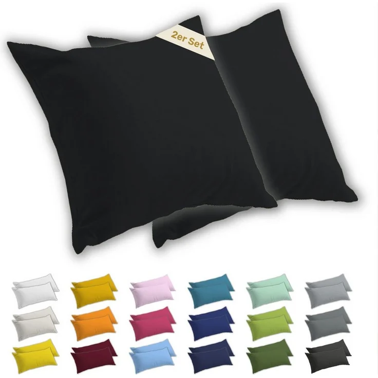 Lavea Kissenbezug 2er Set Kissenhülle Jersey, 100% Baumwolle, Kissenbezüge, (2 Stück), allergikerfreundlich - sicherer YKK-Reißverschluss - waschbar 60°C – Bild 1