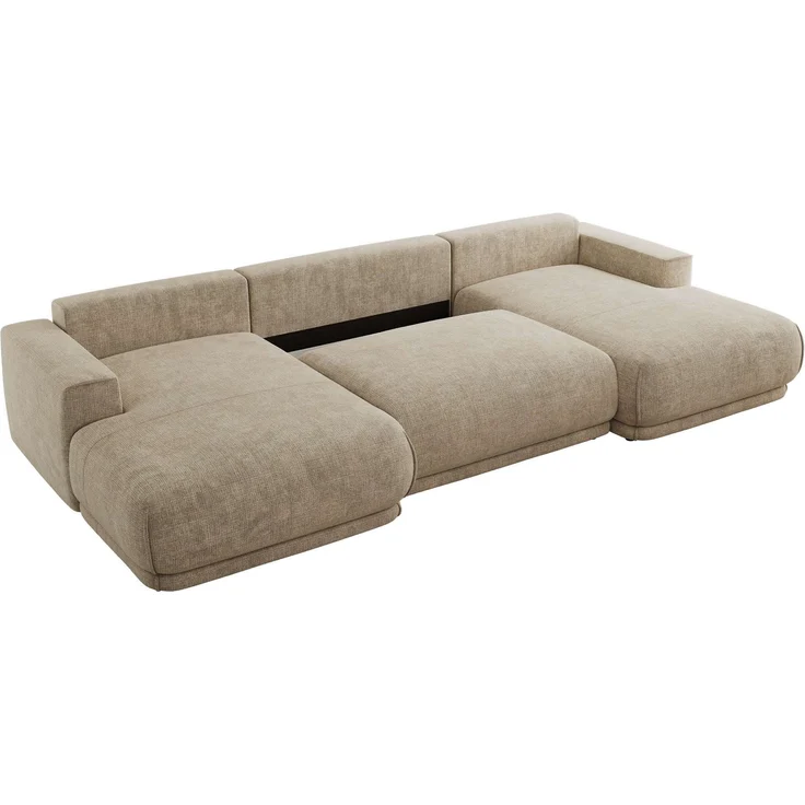 XXL Wohnlandschaft RINA U-Form 360 cm breit, Sofa mit Schlaffunktion & DL-Mechanismus, Wellenfederung, modern freistehend - Beige Schenille grob gewebt – Bild 6